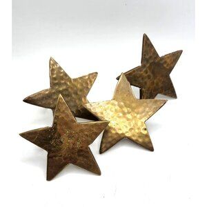 4 Vintage Hammered Brass Star Napkin Holders